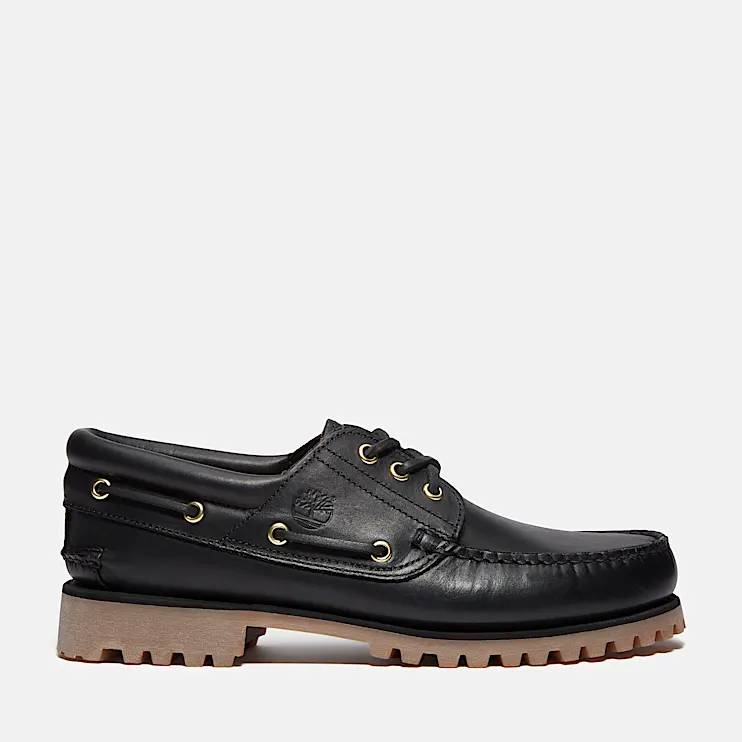 Mens Brooks & Co Authentic 3Eye Lug Handsewn Boat Shoe TBL Black FullGrain HERO